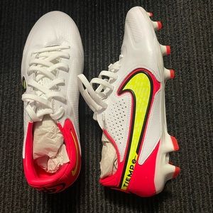 Nike Tiempo Legend 9 Elite cleats. Crimson & volt